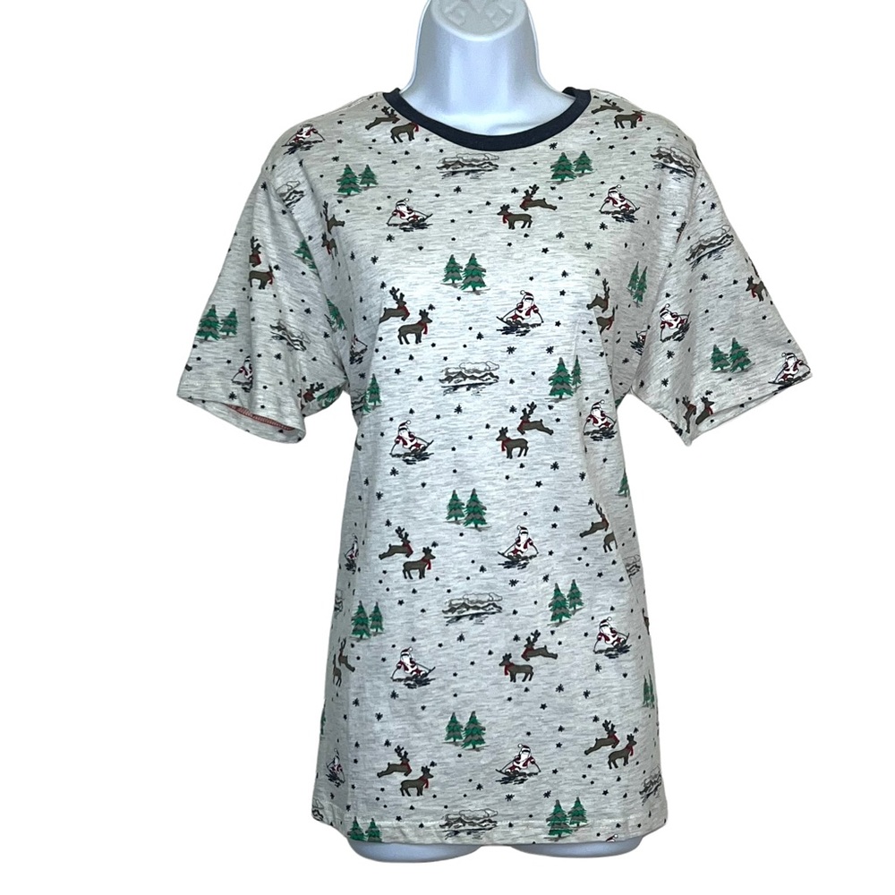 Free Planet T-Shirt Christmas Print All Over Santa Short Sleeve